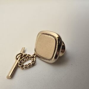 Gold Square Tie Pin with Chain